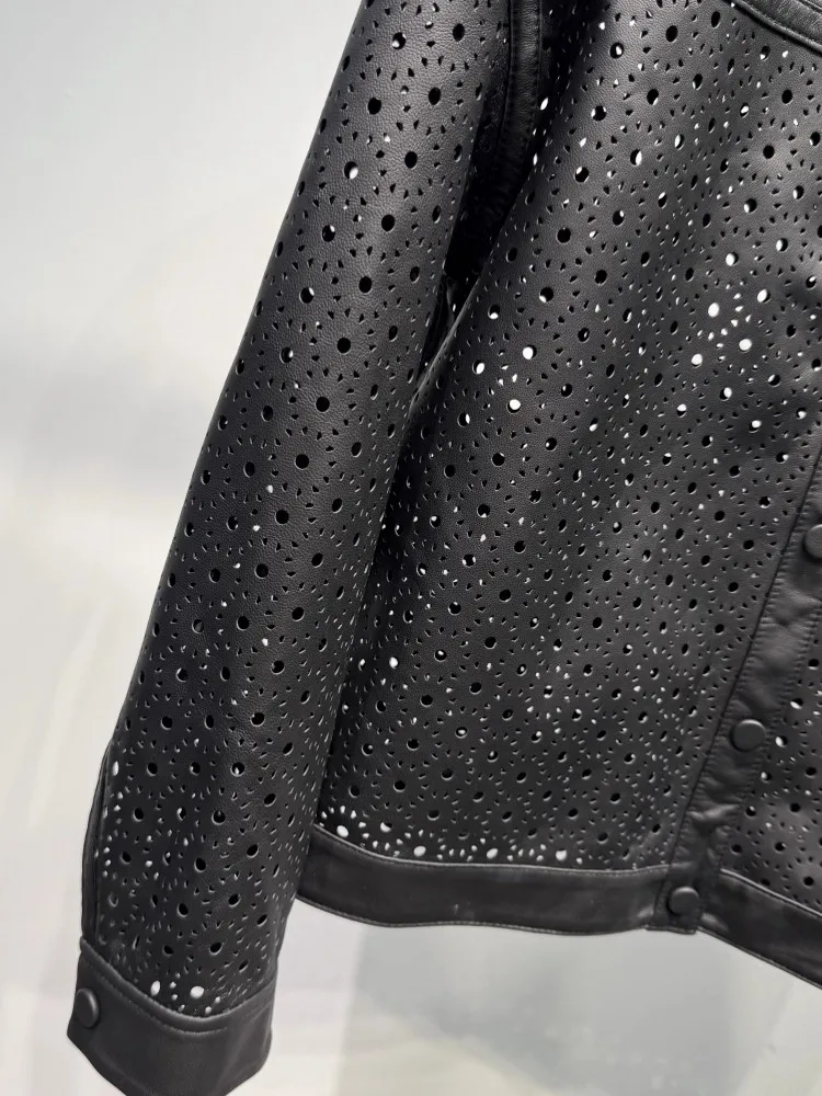 Neue Designer Frauen Aushöhlen Schaffell Echtes Leder Jacke Lose Fit Einreiher High Street Outwear Mantel Vintage Jacke