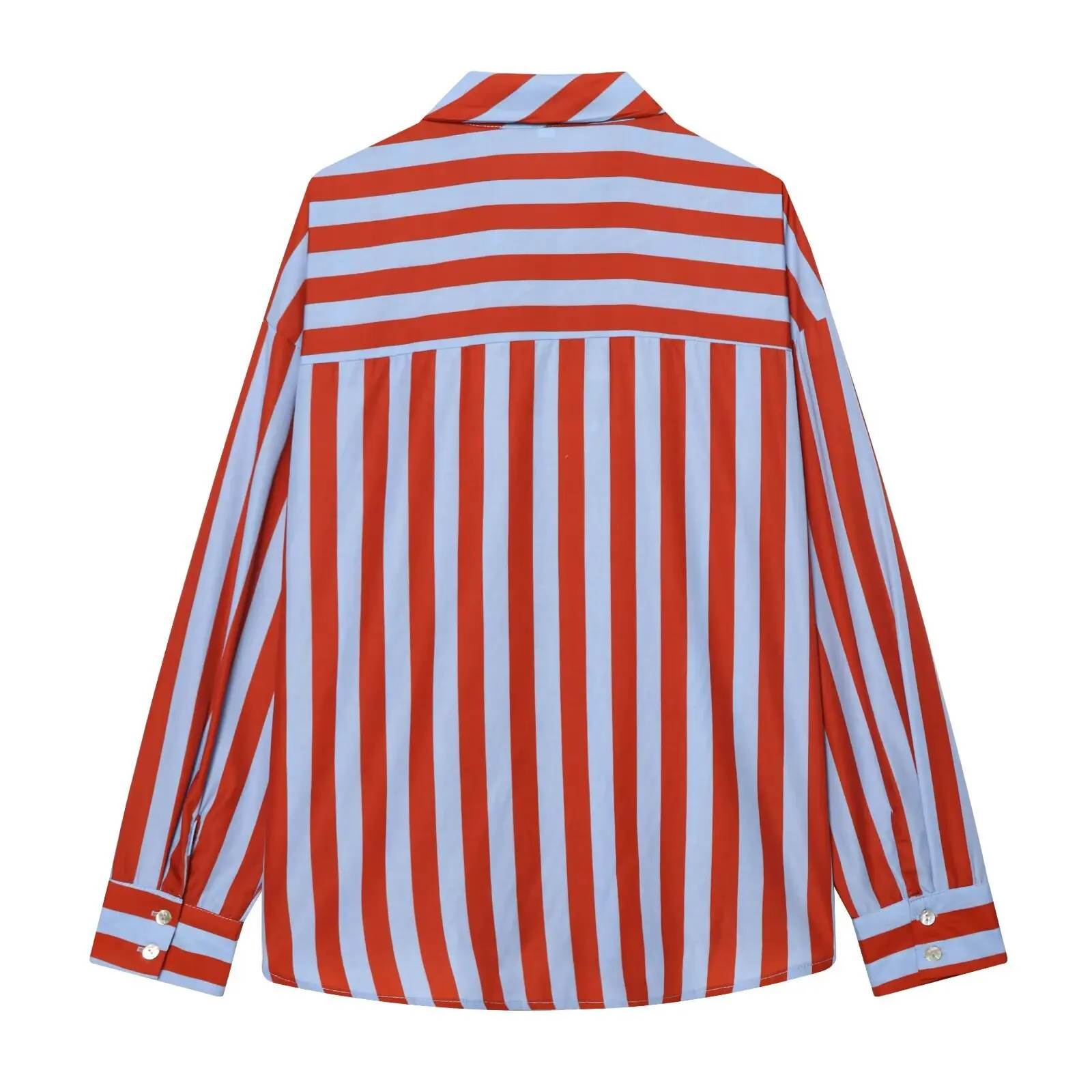 New Women's Fashion Casual Bow Striped Shirt Women Red Blue Stripe Tie Neck Long Sleeve Shirt Button Down Casual Blouse Top M95L