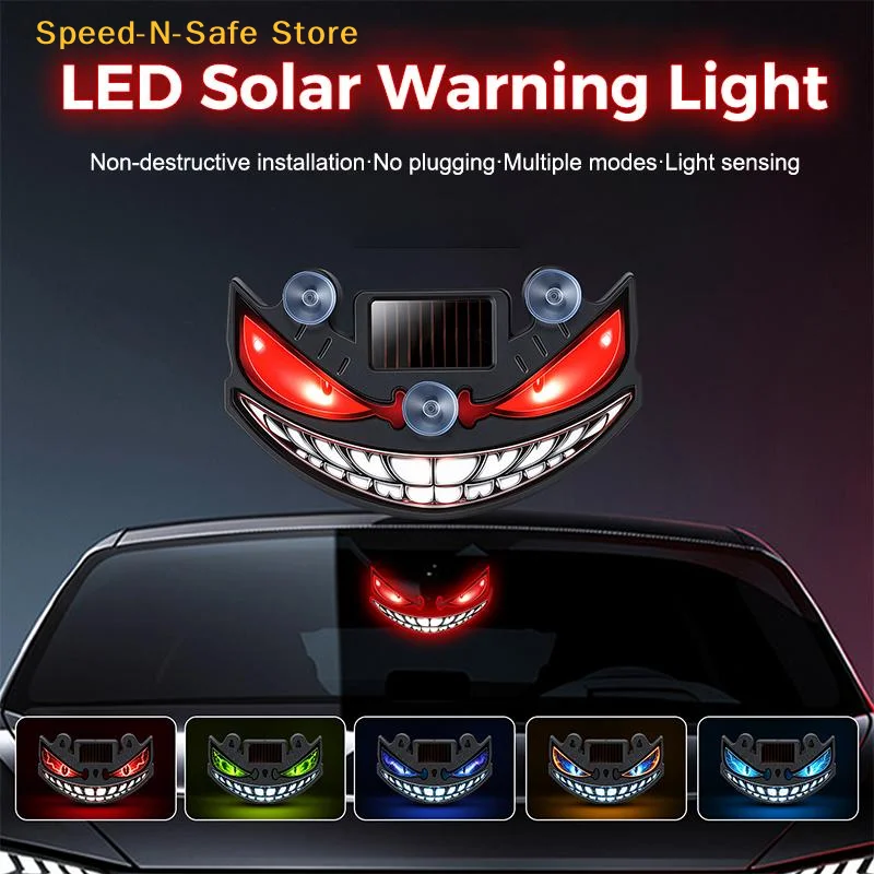 Devil Eye Car LED Atmosphere Light Solar Powered Vibration Sensor Type-C Rechargeable Auto Ambient Lamp for Vehicle Decor