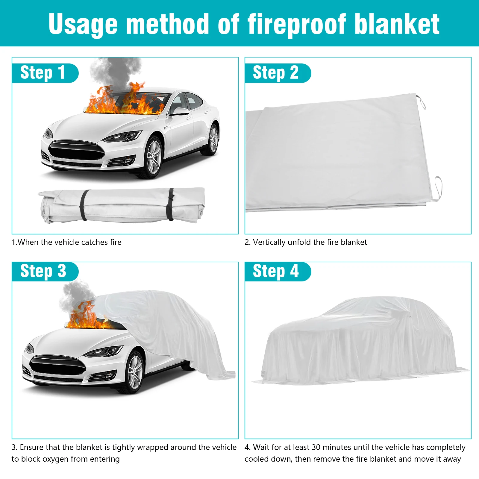 

Emergency Fire Suppression Blanket Reusable Fire Extinguisher Blanket Silicone Coated for EV Battery & Engine Fires