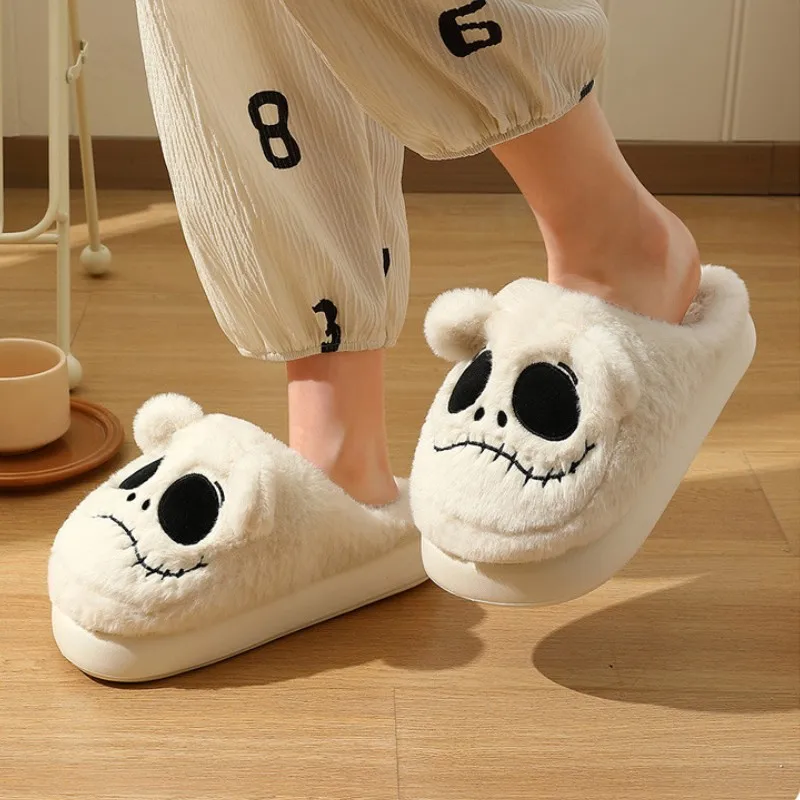 Autumn and Winter Women\'s Cotton Slippers 2023 New Home Floor Cotton Shoes Warm and Anti Slip Skull Head Men\'s Cotton Slippers