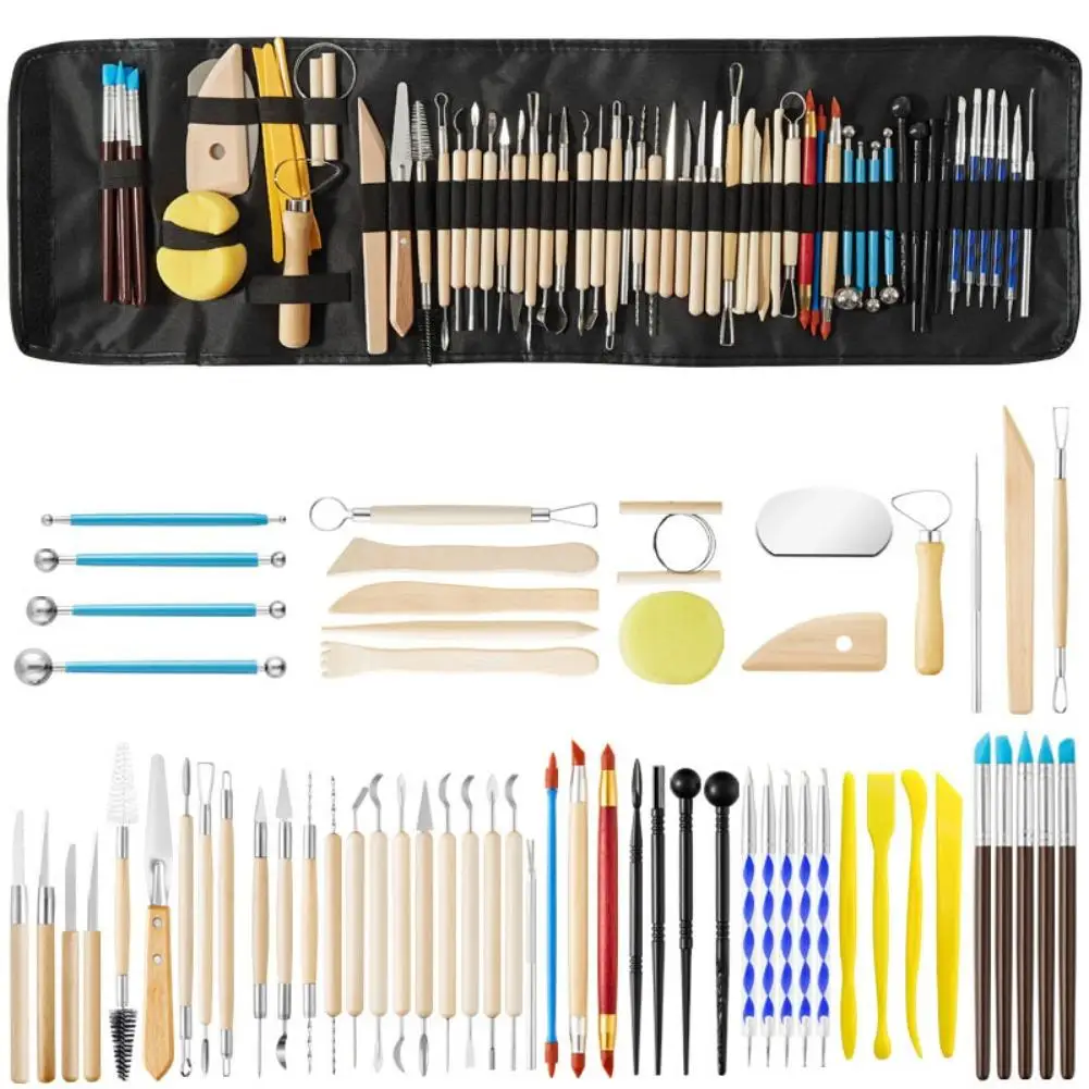 

61Pcs Pottery Clay Sculpting Tools Pottery Carving Tool Kit With Carrying Case Bag For ceramics Supplies Polymer Sculpture Set