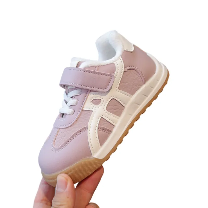 

Winter New Children's Cotton Shoes Female Baby's Walking Shoes Leather Surface with Velvet Boys' Waterproof Casual Sports Shoes