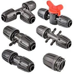 16mm 1/2'' PE Pipe Connector Splitter Tee Coupling Threaded Lock to 4/7mm Hose Garden Watering Drip Irrigation