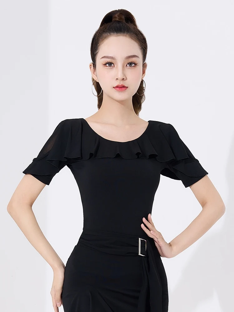 

Summer New Latin Dance Top Short Sleeve Top Women's National Standard Dance Chacha Rumba Ballroom Modern Dance Costumes DQL11644