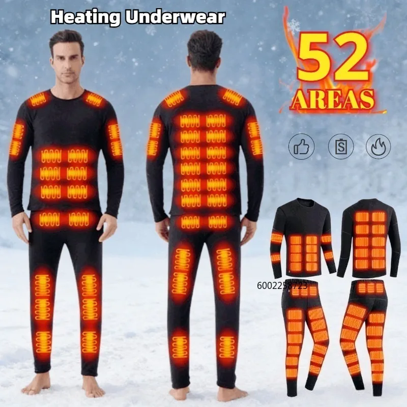 

52 Areas Heated Underwear Electric Heated Ski Underwear Winter Snowboard Thermal Underwear USB Self Heating For Men And Women