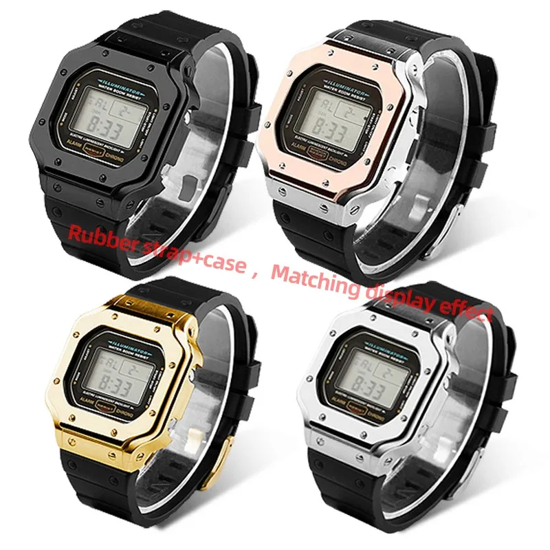 DW5600 طقم عصري الفولاذ المقاوم للصدأ حزام الساعات ل كاسيو G-SHOCK GW-B5600 DW-5600 الرجال تعديل حزام ساعة سيليكون الحافة المعدنية