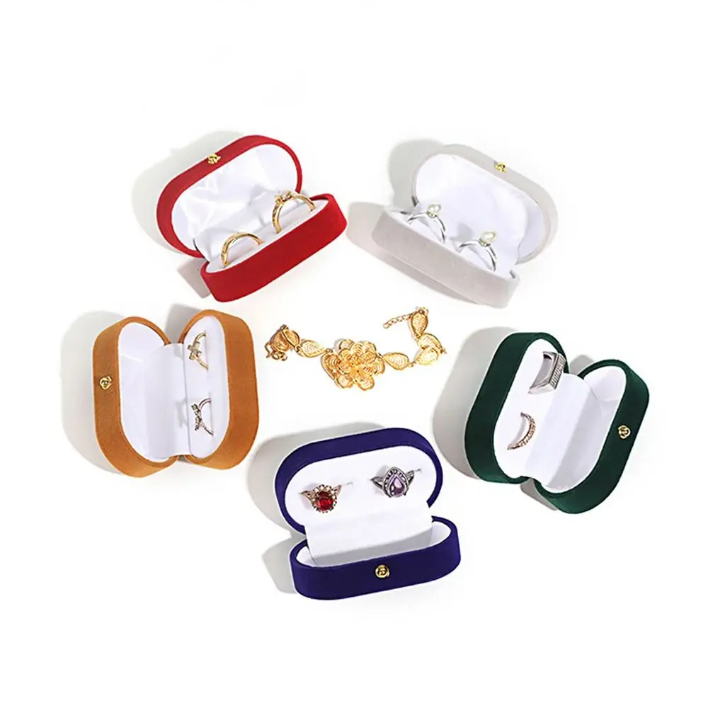 High Quality Oval Velvet Jewelry Case Couple Ring Earrings Holder Storage Box Finger Ring Boxes Engagement