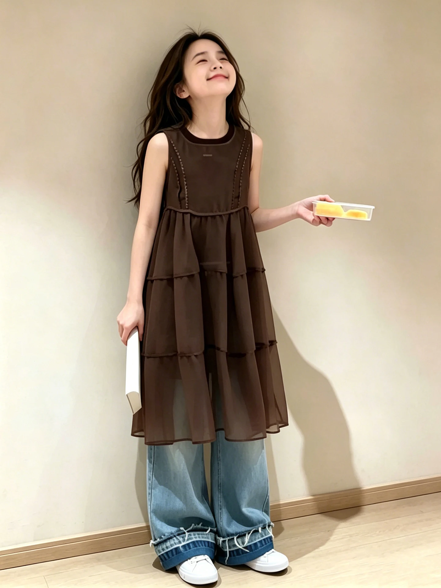 fashionable-knee-length-vest-dress-for-girls-mint-green-summer-outfit-children's-clothing-casual-low-waist-midi-skirt