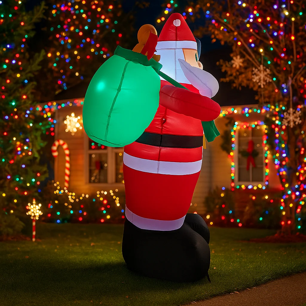1.8 متر/6FT زينة عيد الميلاد لعبة قابلة للنفخ سانتا كلوز مع شنطة هدايا ساحة المنزل الحلي LED ديكور عيد الميلاد ديكور حفلات لعبة #4