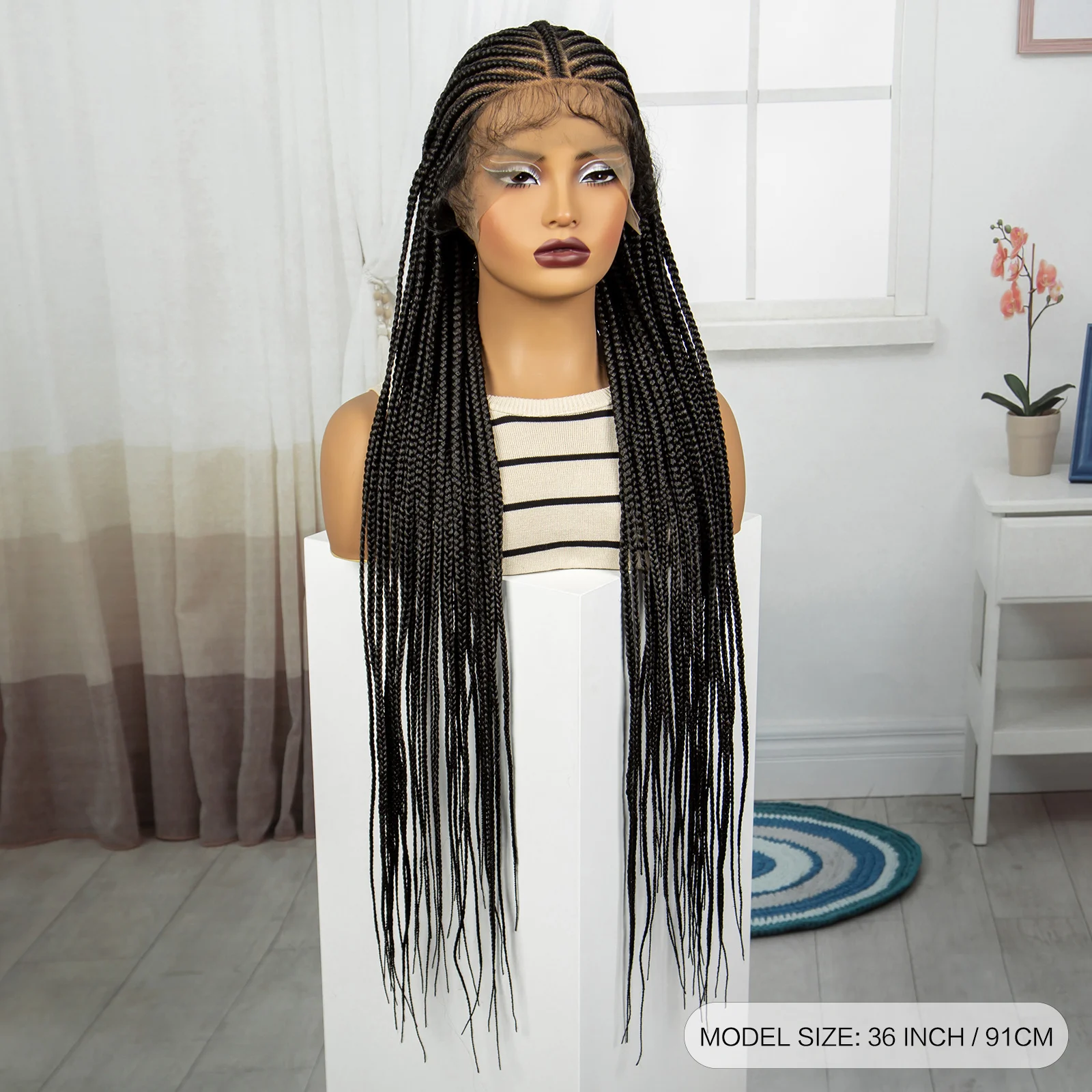 36 Inches Synthetic Cornrow Braided Wigs Full Lace Knotless Braided Lace Wig for Black Women Braiding Hair Wig with Baby Hair