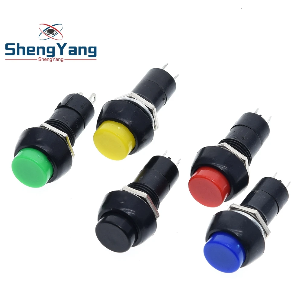 TZT 1Pack=5pcs PBS-11B 2PIN 12mm No Lock Self-Lock ON OFF Push Button Momentary Switch 3A 150V Black Blue Red Green Yellow