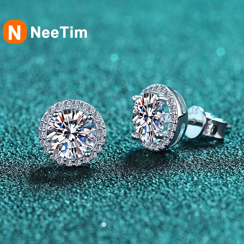 

NeeTim Moissanite Stud Earrings for Women S925 Sterling Silver White Gold Plated Diamond Earring Ear Studs Wedding Fine Jewelry