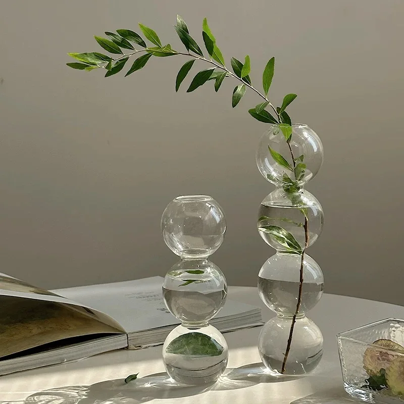 Flower Vase Ins Style Korean Tulip Flowers Living Room Decoration Ornaments Bubble Glass Vase Transparent Hydroponic Plants 1Pcs