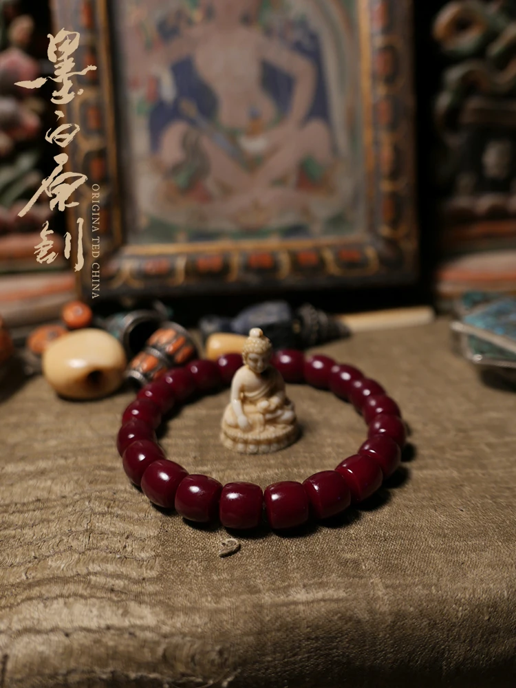 Ink White Super-God Cinnabar for Bodhi Root Straight Cut Tibetan Single Circle Bracelet Bodhi Seed Barrel Beads Single Circle