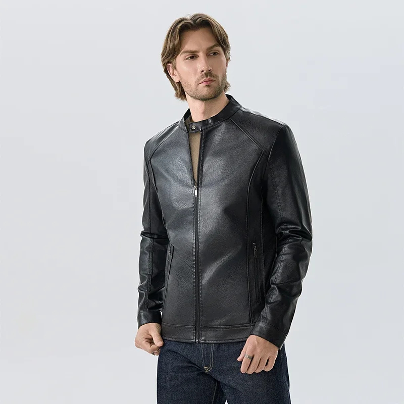 

Модная мужская кожаная куртка с воротником-стойкой в винтажном стиле, молодежная модная верхняя одежда, повседневное мужское пальто, байкерский жилет для подростков 2017