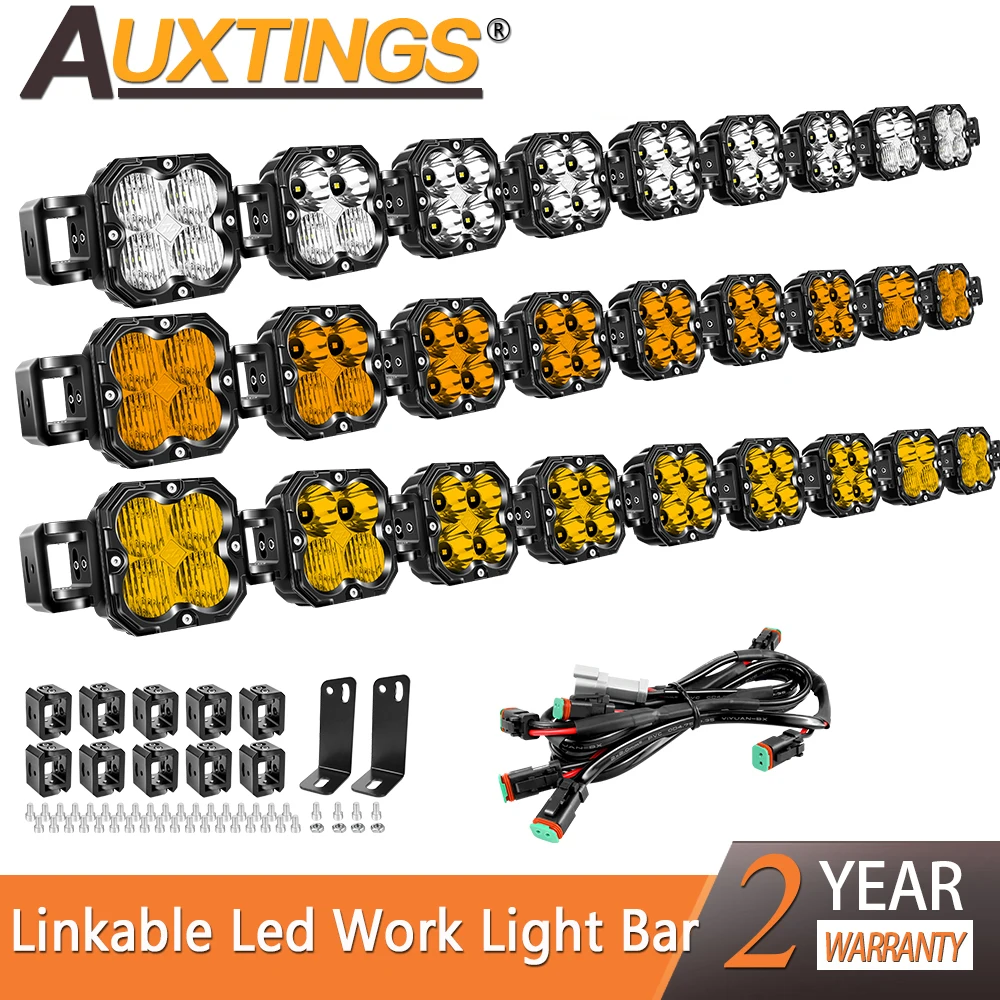 Auxtings 58 Inch 270W Linkable LED Light Bar, Cube Pod Lights, Flood/Spot/Combo Beam White/Amber/Yellow Offroad Driving