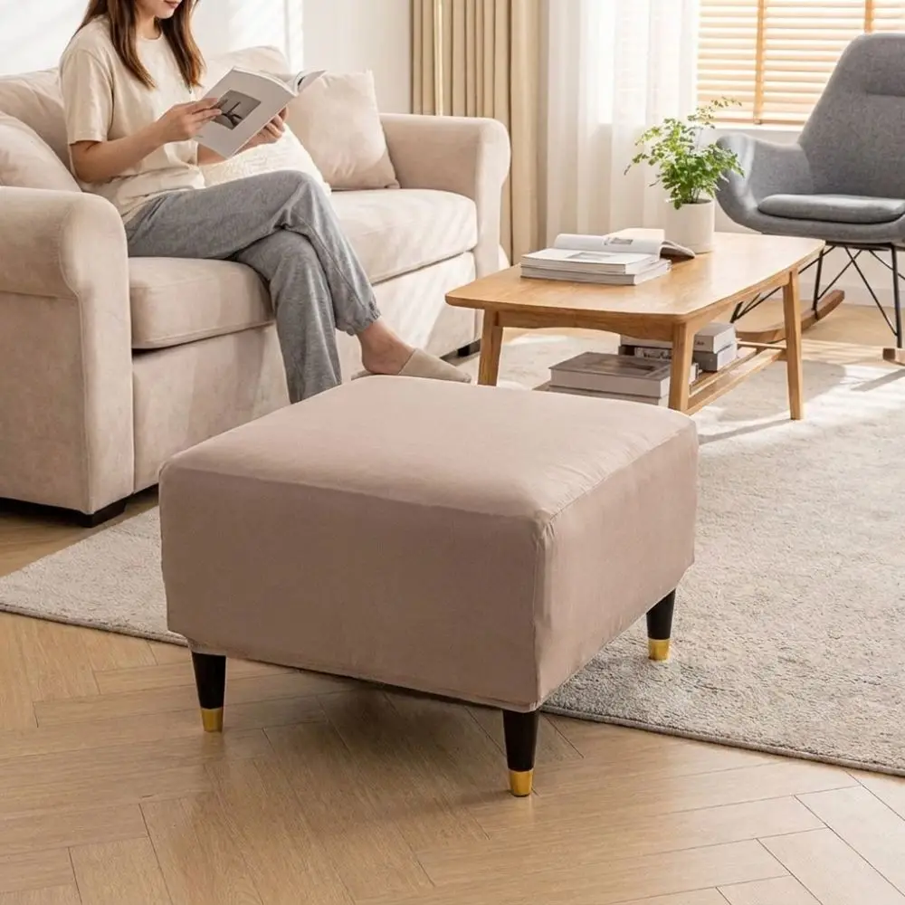 High Spandex PU Leather Stool Cover Waterproof Full Coverage Footstool Cover Oil-proof Wear-resistant Ottoman Cover Living Room