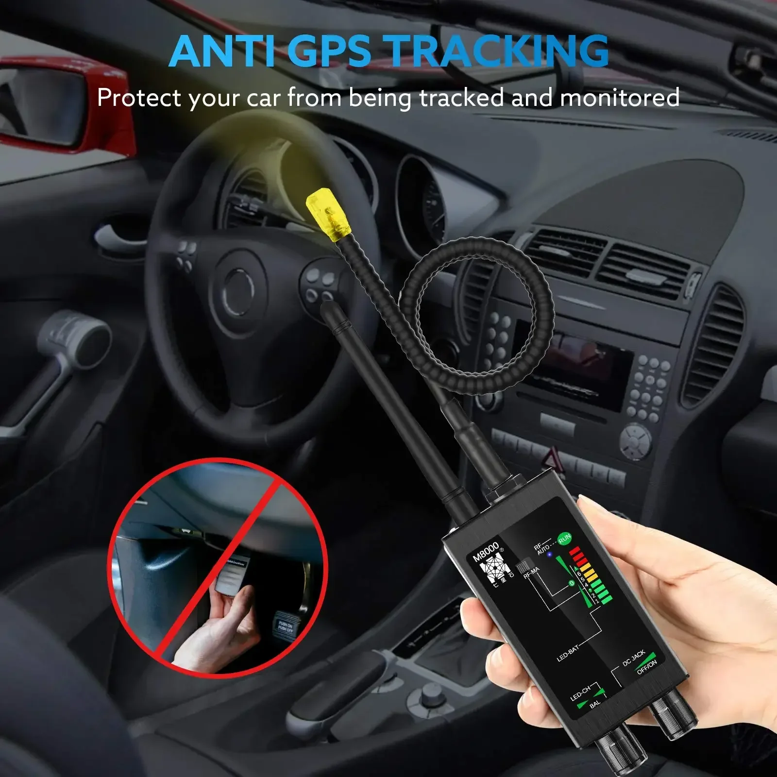 

Anti Spy RF Bug Detector 1MHz-12GHz Hidden Camera GPS Tracker GSM CDMA Signal Scanner Magnetic Antenna Hotel Car Privacy Safety