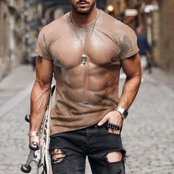 Summer Men 3D Muscle Printed T-Shirt Hip Hop Short Sleeve Clothing Casual Oversized Streetwear Male Fashion Sports O_neck Tops