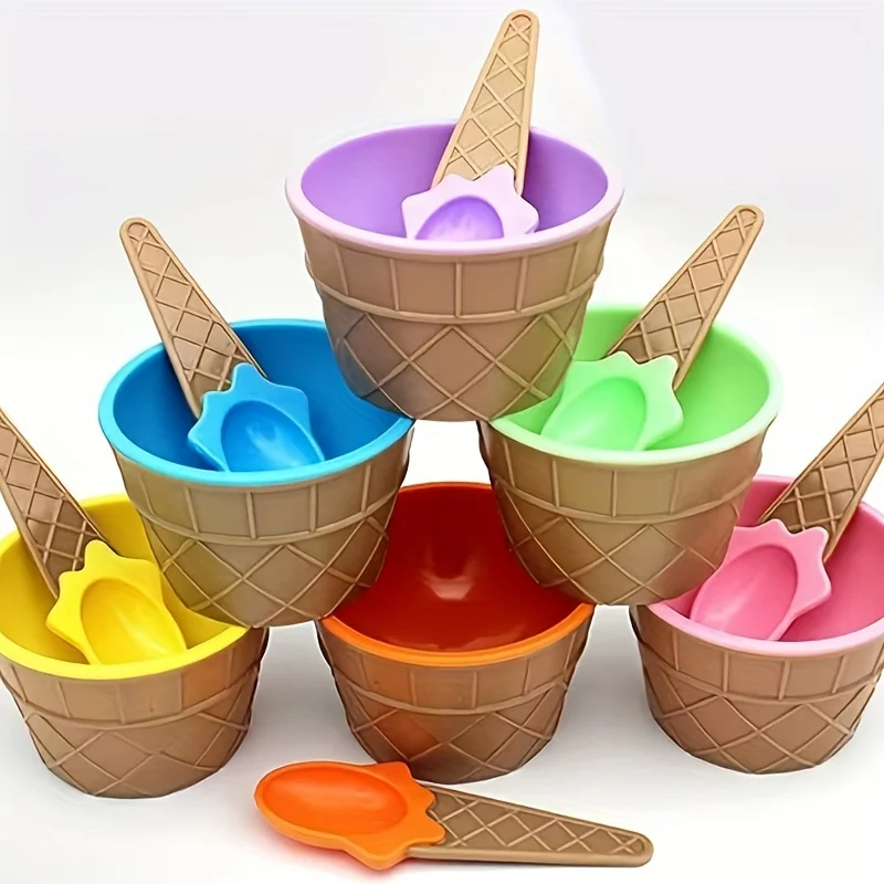 1/6pcs ice cream bowl and spoon set summer essential Christmas party ice cream mold bowl spoon kitchen supplies, kitchen tools