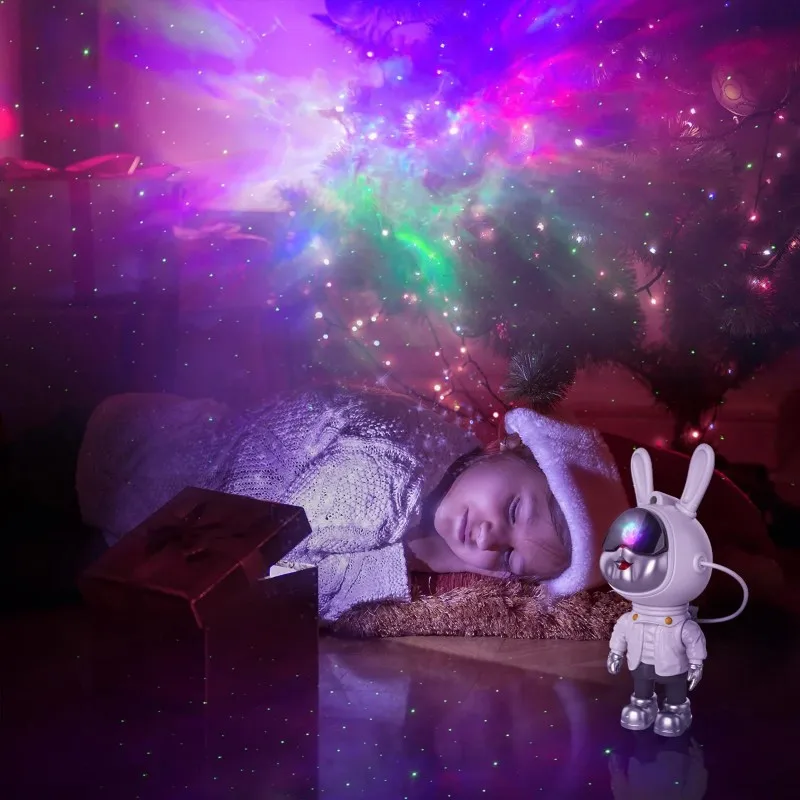 Space Rabbit Astronaut Starry Sky Projector Light 360 Adjustable Full Sky Star Nebula Atmosphere Night Light Kids Gift Home Deco