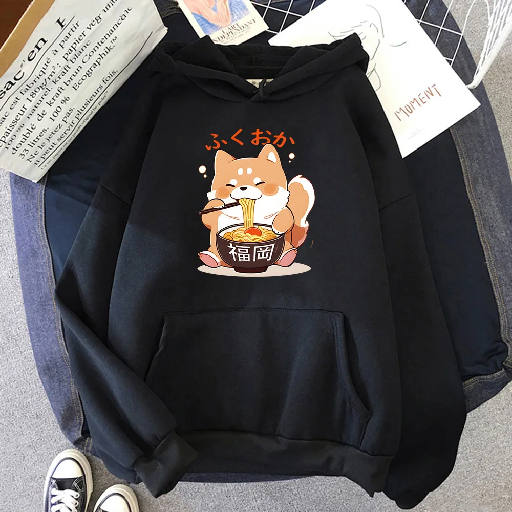 

Shiba Inu Enjoying Ramen Anime Hoodies Kawaii Cats Sweatshirts Cartoon Manga Tops Winter Clothes Women Fleece Aesthetic Casual