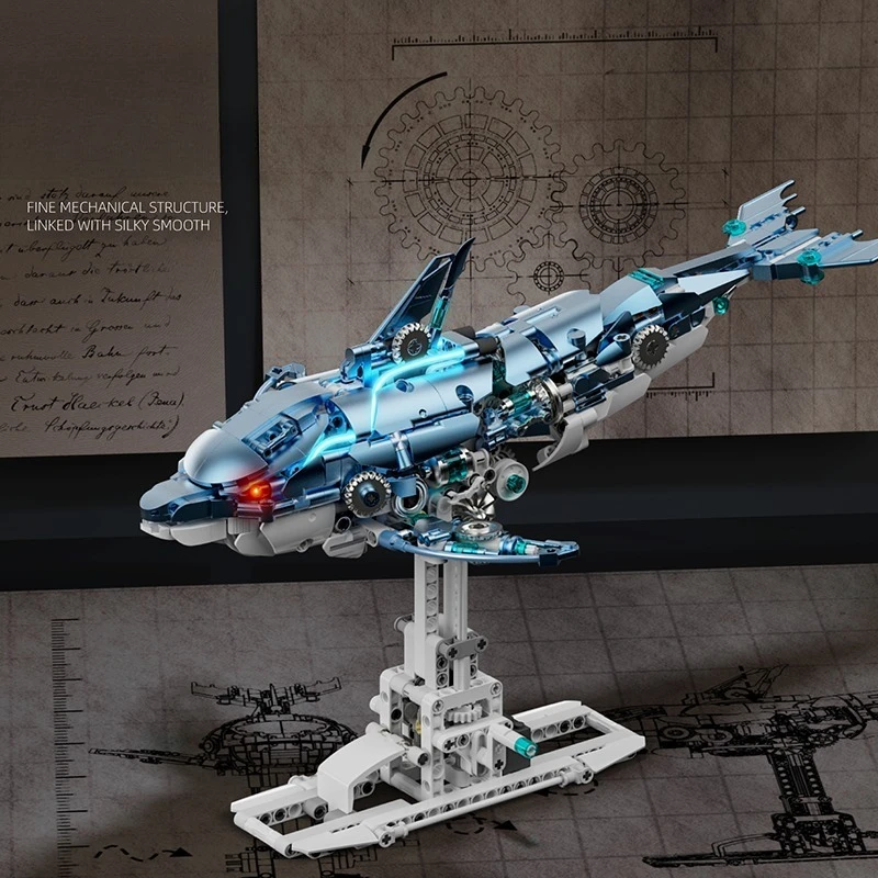 888 قطعة مكعبات بناء دولفين ميكانيكية إبداعية باللونين الأزرق والوردي يمكن أن تضيء لعبة الطوب البناء هدية للأطفال والكبار #3