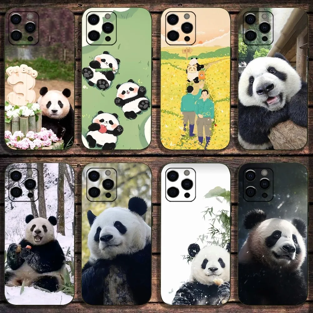 Fubao panda Animal Phone Case For Apple iPhone 15,14,13,12,11,Pro,X,XS,Max,XR,Plus,Mini Soft Black Cover