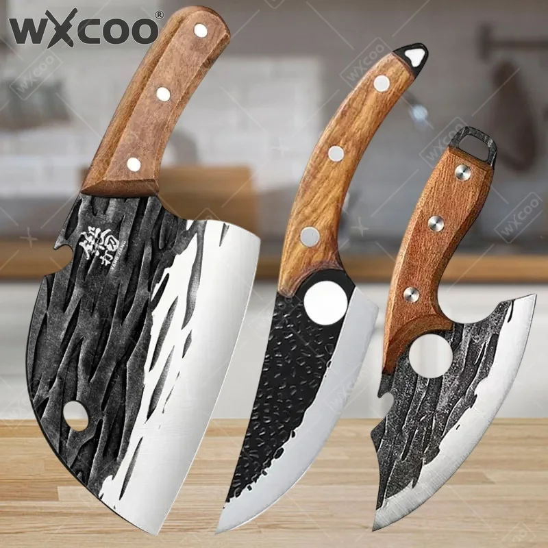 WXCOO Hand-Forged Boning Knife Stainless Steel Meat Cleaver Professional Chef Knives Kitchen Cooking Tools Fruit Peeler