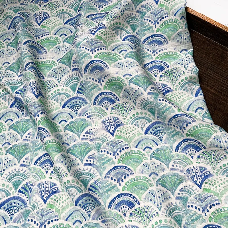 L100cm X W150cm Blue Wave Sea Pattern Digital Print Jacquard Brocade Cotton Fabric Chinese Style Qipao Hanfu Dress Tablecloth