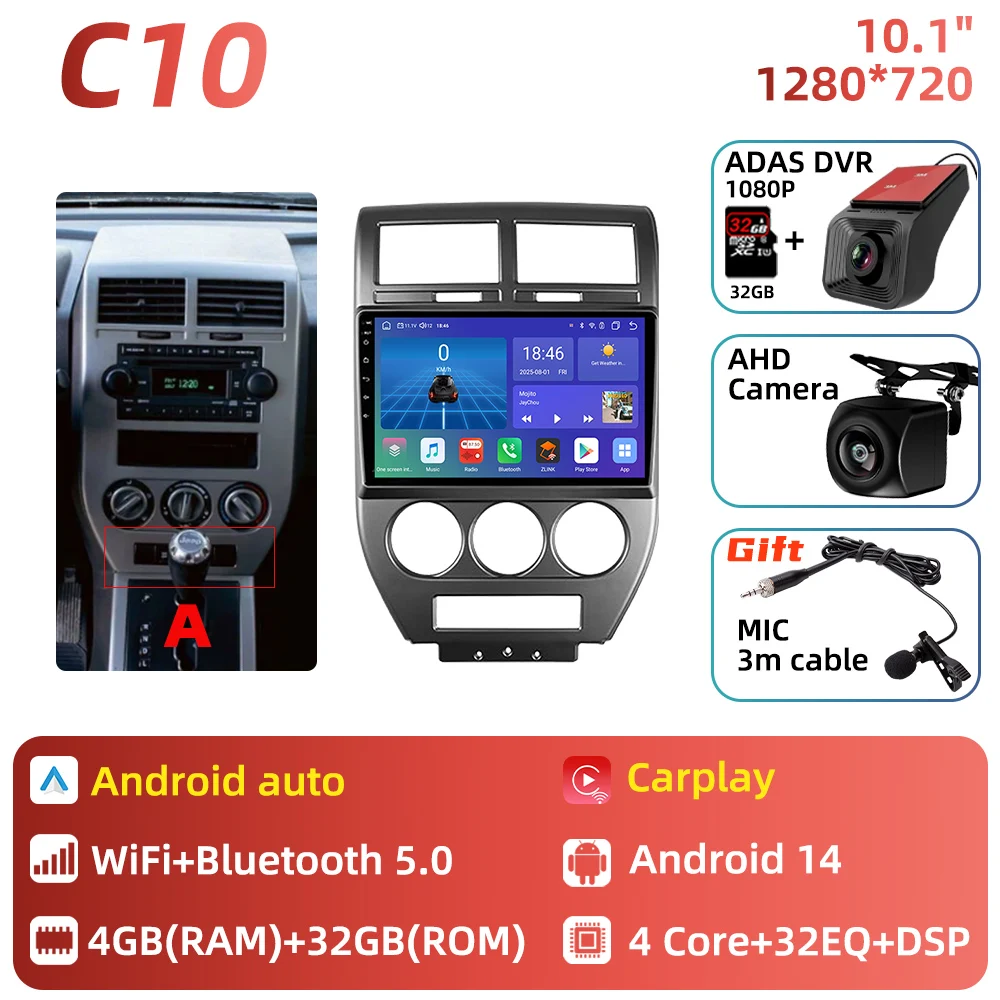 Auto Multimedia voor Dodge Caliber Jeep Compass 1 MK Patriot 2006 - 2010 Android autoradio Carplay GPS Navigatie 2 Din Stereo DSP