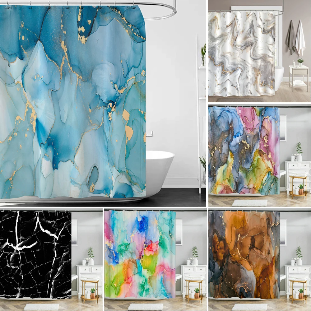 

Marble Pattern Shower Curtain Waterproof Fabric Abstraction Printing Creative Bathroom Curtain Home Decor Bath Screen with Hooks