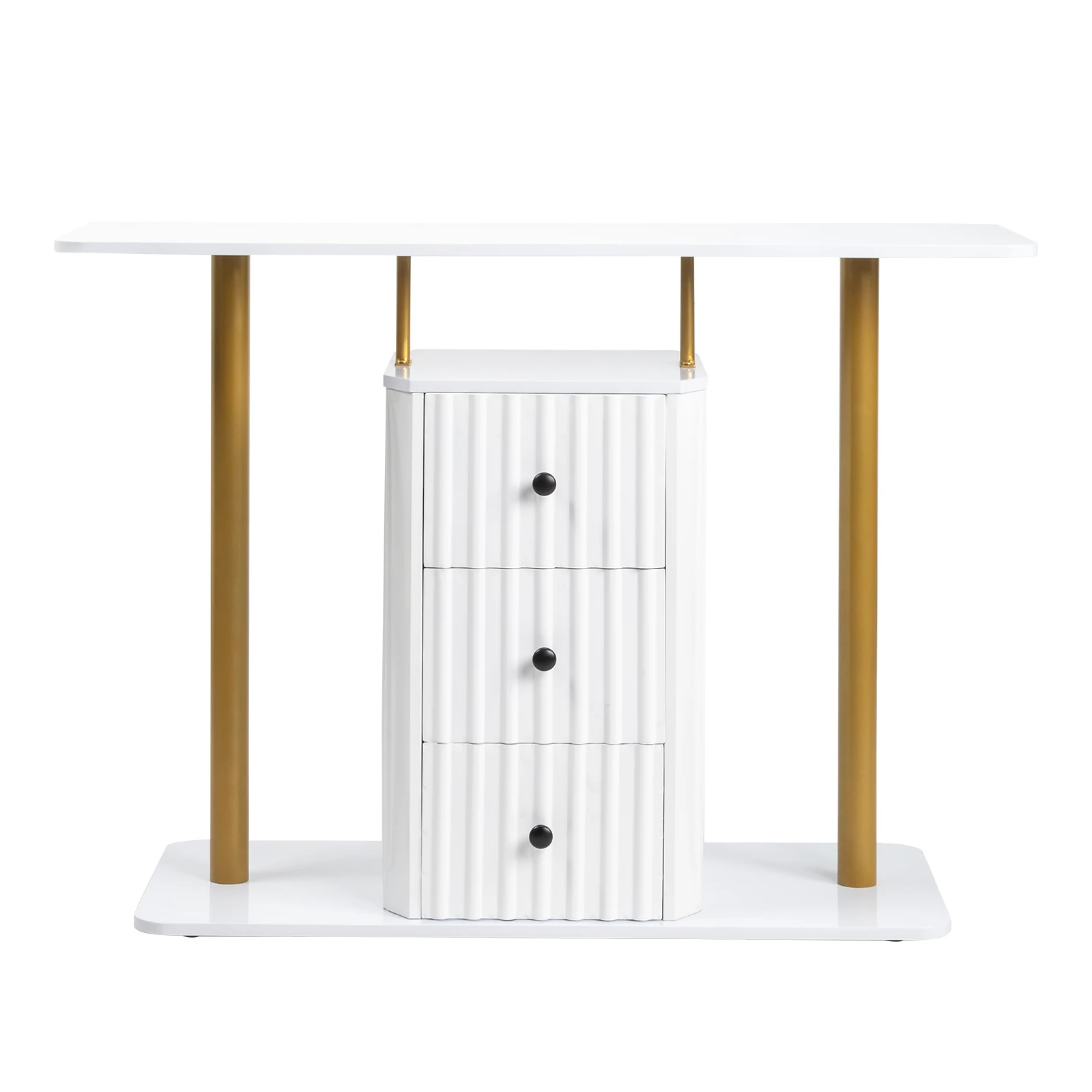 Modern Console Table, 3 Drawers, Faux Marble Veneer, Entryway/Accent Table, Metal Frame, Narrow Sofa Side Table.