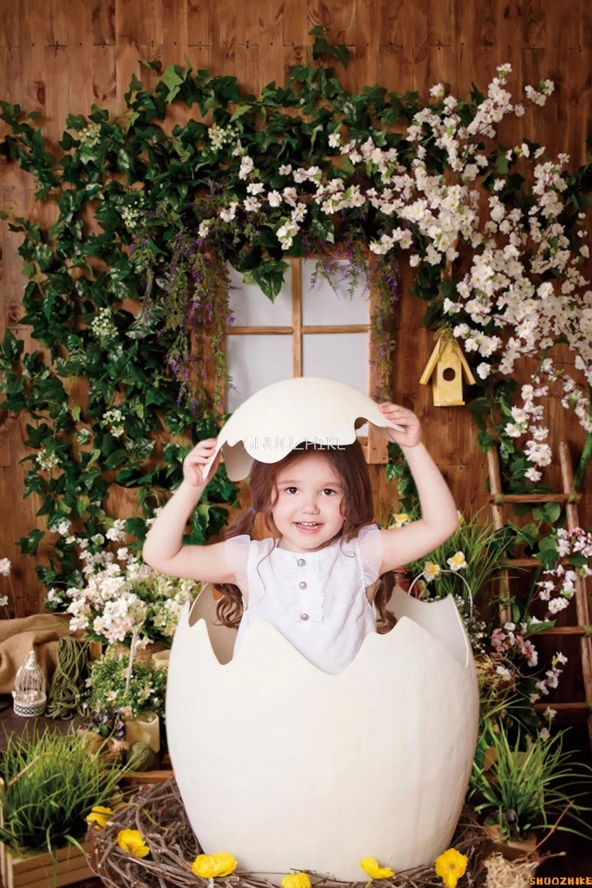 Фон с Пасхой для фотографии, весенняя зеленая трава, цветок, яйца, кролик, деревянная доска, детский фотофон для студии