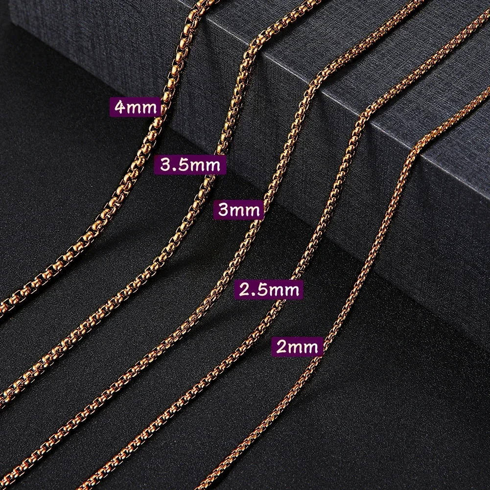 Teamer Stainless Steel Gold Color Long Box Chain Necklace Men Women Basic Punk 2-7mm Thick Chains Minimalist Jewelry Wholesale