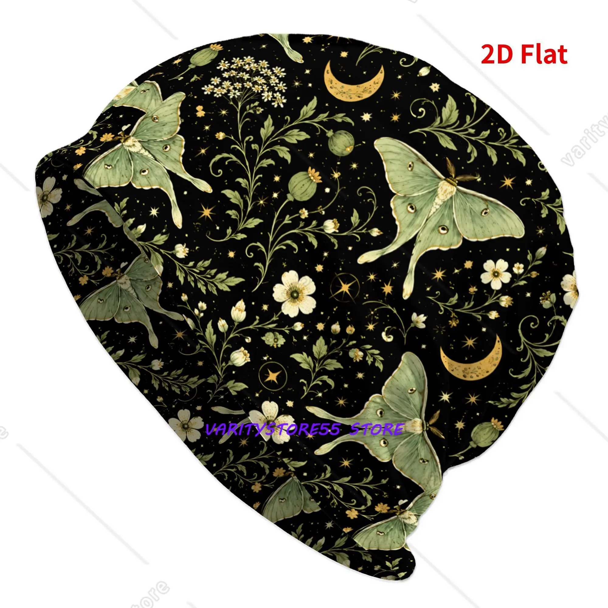 Men's Green Moth Crescent Moon Beanie Hat  Streetwear Skull  Floral Moth Print Casual Wear Festivals Everyday Outfits