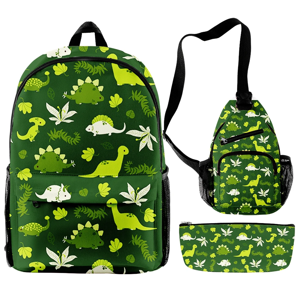 Cartoon Novelty Cool dinosaur 3pcs/Set Backpack 3D Print Bookbag Travel Laptop Daypack Backpacks Chest Bags Pencil Case