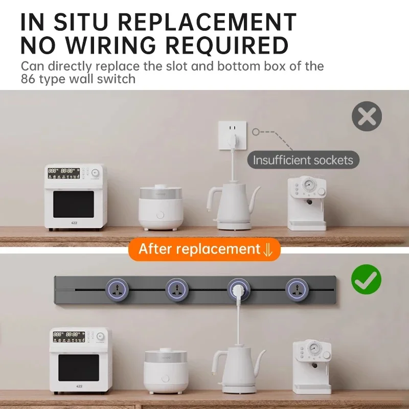 Wall Power Rail Socket High End Home Kitchen Office 8000w Track Socket EU/FR/US/UK Universal Standard Movable Round Adapter Plug view 3