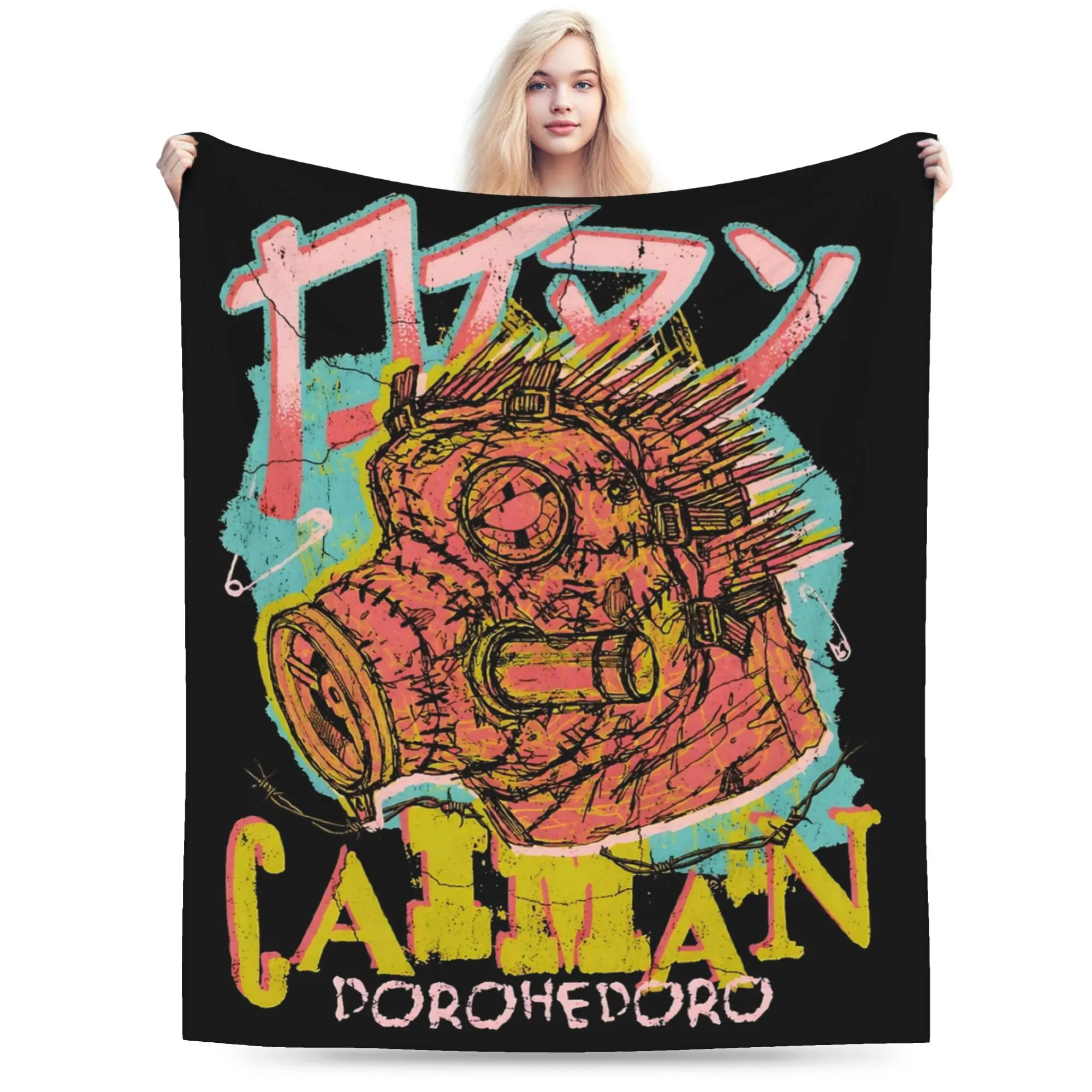 Caiman Dorohedoroo Punk Gas Mask Blankets Coral Fleece Plush Spring Autumn Soft Throw Blankets for Home Outdoor Bedding Throws