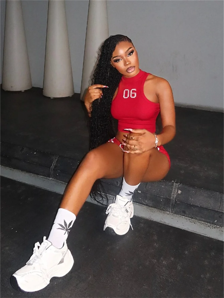 Seltsame Puss-Zahlen-Druck, modisches Patchwork, sportliches 2-teiliges Set für Damen, dünne Crop-Tops + Shorts mit Kordelzug, lässiger einfacher Trainingsanzug