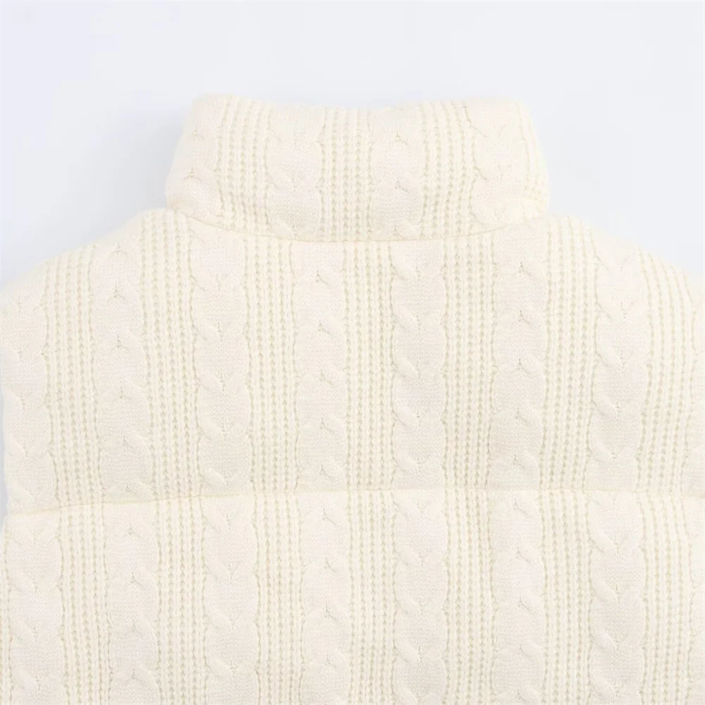 المرأة الوقوف طوق محبوك سترة قطن تانك الأعلى سستة جيب الديكور الخريف/الشتاء ملابس نسائية جديدة #5