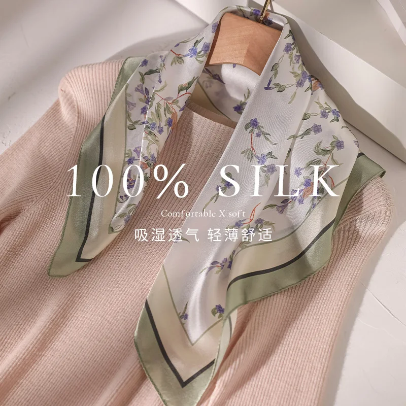 

100% Silk Scarf Female Hijab Hair Band Luxury Bandanas Shawl Designer Headband Neckerchief Hair Scarf Wraps Accesories