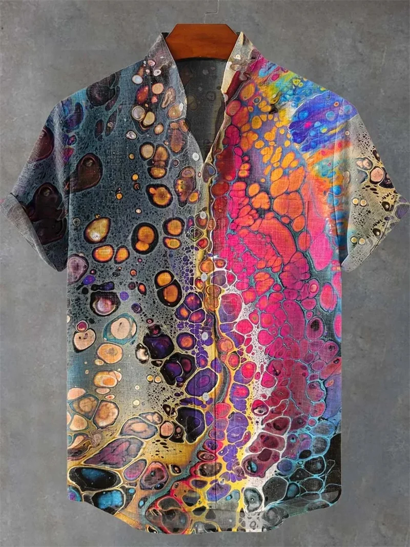 

Плюс размер Гавайи повседневная льняная рубашка больших размеров с принтом флага воротник пляжная с короткими рукавами мужская большие размеры