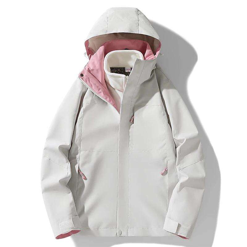Giacca a vento 3 in 1 pezzo da donna 2025 Giacca invernale e autunnale con cappuccio antivento da esterno Cappotto sportivo staccabile caldo semplice da donna