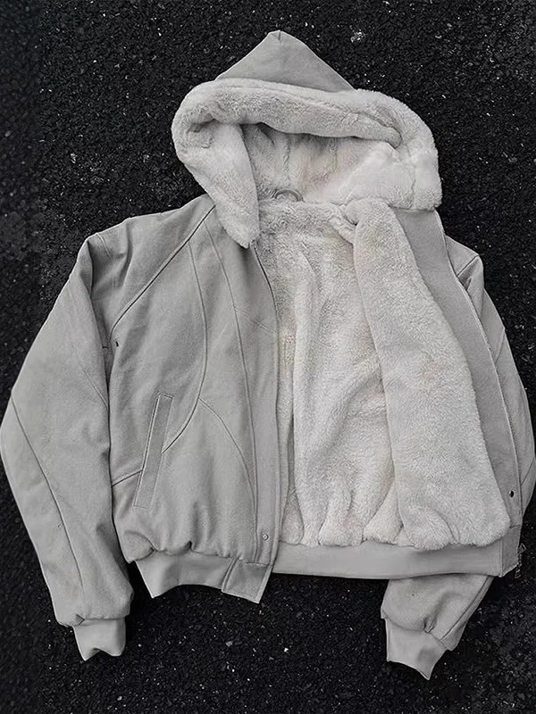 

American Sle ort Thiened Fce Lined Men's Jaet Winter Cleanfit Cotton Coat Casual Hooded Zipper Youth Faion