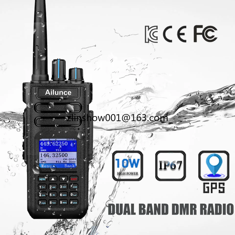 Ailunce 10w DMR GPS Intercom Police Scanner Two Way Radio IP67 Waterproof 2900mah Dual Band Digital Walkie Talkie HD1