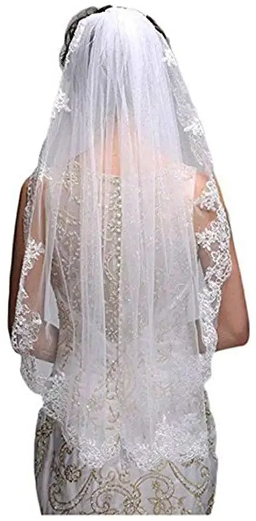 

Simple Elegent Lace Appliques Wedding With Bridal Veils Comb