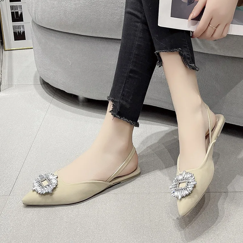 

New Women Shoes Summer Sandals Pointed Toe Diamond Shoes Woman Flats Back Strappy Shoes Ladies Sandals Mules Sandalias De Mujer