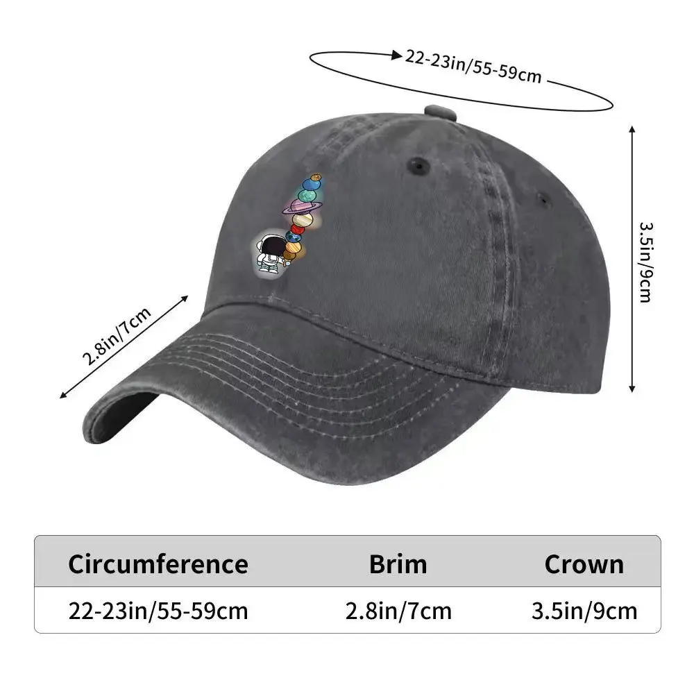Astronaut Solar System Baseball Cap Washed Denim Adjustable Trucker Hat for Unisex Street Style Outdoor